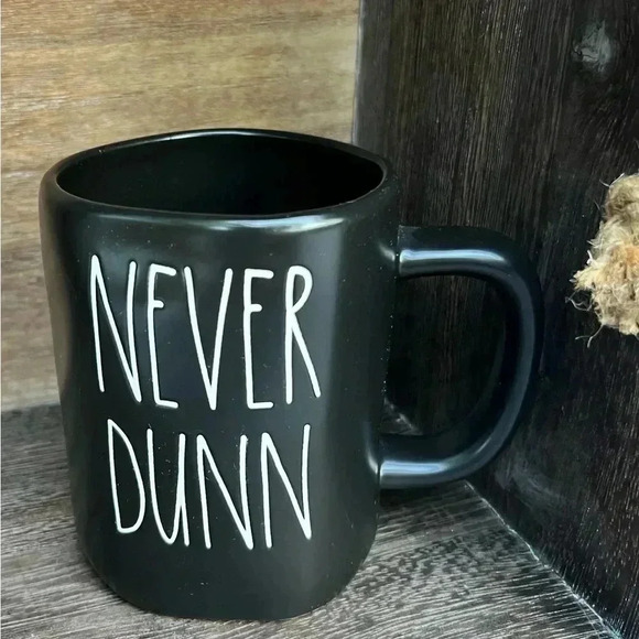 NEW Rae Dunn NEVER DUNN - Black ceramic coffee mug / cup - Picture 2 of 7